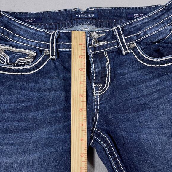Vigoss Jeans Womens 7/8 The Dublin Capri Distressed Contrast Stitching Denim Pan - Picture 5 of 12